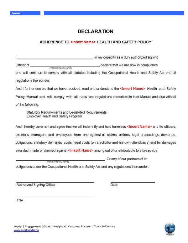 H&S Policy Declaration Form